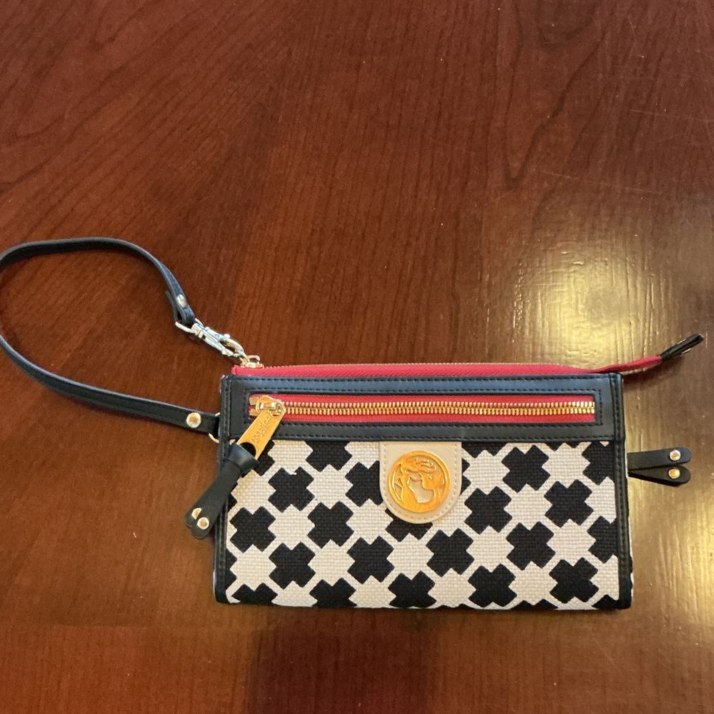 Spartina 449 Black and Cream Wristlet with Red Accents